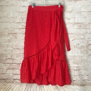 FARM RIO Floral Applique Red Skirt Medium NWT